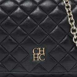 Pre Owned CH Carolina Herrera Black Quilted Leather Flap Shoulder Bag