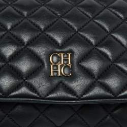 Pre Owned CH Carolina Herrera Black Quilted Leather Flap Shoulder Bag