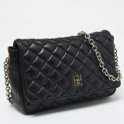 Pre Owned CH Carolina Herrera Black Quilted Leather Flap Shoulder Bag