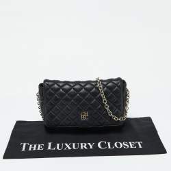 Pre Owned CH Carolina Herrera Black Quilted Leather Flap Shoulder Bag
