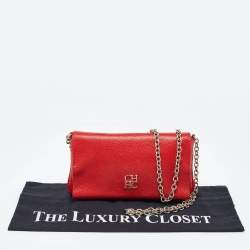 CH Carolina Herrera Red Leather Flap Chain Shoulder Bag