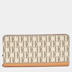 CH Carolina Herrera Beige/Tan Signature Coated Canvas and Leather Wallet