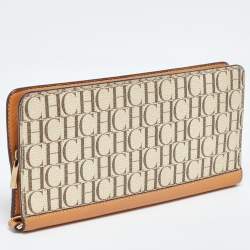 CH Carolina Herrera Beige/Tan Signature Coated Canvas and Leather Wallet