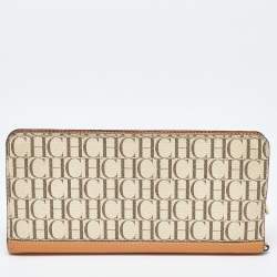 CH Carolina Herrera Beige/Tan Signature Coated Canvas and Leather Wallet