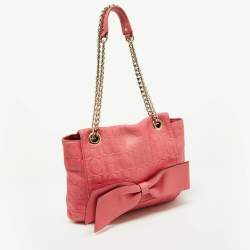 Pre Owned حقيبة ك تف كارولينا هيريرا اودري جلد منقوش مونوغرامي برتقالي  