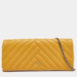 Pre Owned CH Carolina Herrera Yellow Quilted Leather Chain Clutch