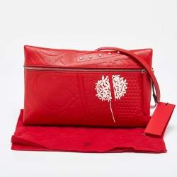 Pre Owned CH Carolina Herrera Red Leather Front Zip Crossbody Bag