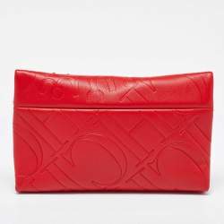 Pre Owned CH Carolina Herrera Red Leather Front Zip Crossbody Bag