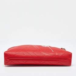 Pre Owned CH Carolina Herrera Red Leather Front Zip Crossbody Bag