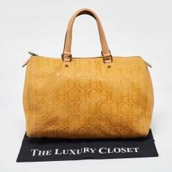 Pre Owned CH Carolina Herrera Mustard Monogram Embossed Leather Large Andy Boston Bag