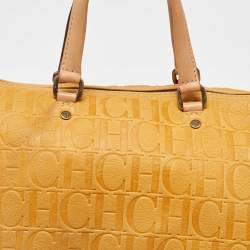 Pre Owned CH Carolina Herrera Mustard Monogram Embossed Leather Large Andy Boston Bag