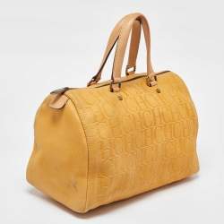 Pre Owned CH Carolina Herrera Mustard Monogram Embossed Leather Large Andy Boston Bag