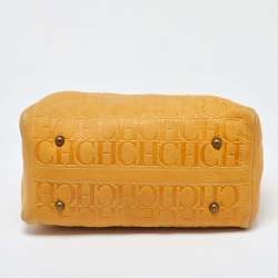 Pre Owned CH Carolina Herrera Mustard Monogram Embossed Leather Large Andy Boston Bag
