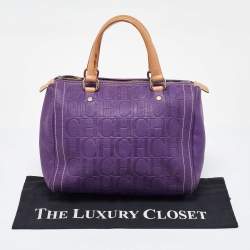Pre Owned CH Carolina Herrera Purple Monogram Leather Andy Boston Bag