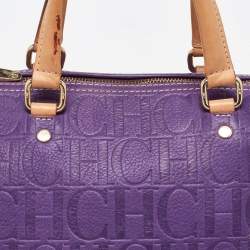 Pre Owned CH Carolina Herrera Purple Monogram Leather Andy Boston Bag