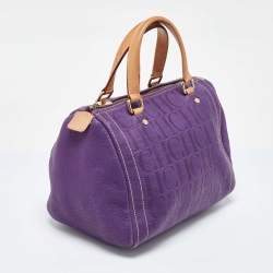 Pre Owned CH Carolina Herrera Purple Monogram Leather Andy Boston Bag