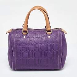 Pre Owned CH Carolina Herrera Purple Monogram Leather Andy Boston Bag