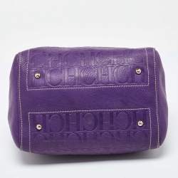 Pre Owned CH Carolina Herrera Purple Monogram Leather Andy Boston Bag