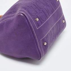Pre Owned CH Carolina Herrera Purple Monogram Leather Andy Boston Bag