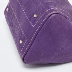 Pre Owned CH Carolina Herrera Purple Monogram Leather Andy Boston Bag