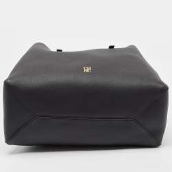 CH Carolina Herrera Black Leather Editors Shopping Zip Tote