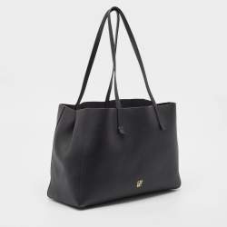 CH Carolina Herrera Black Leather Editors Shopping Zip Tote