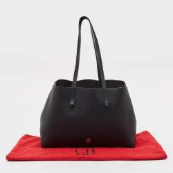 CH Carolina Herrera Black Leather Editors Shopping Zip Tote