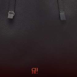 CH Carolina Herrera Black Leather Editors Shopping Zip Tote