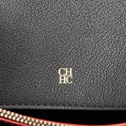 CH Carolina Herrera Black Leather Editors Shopping Zip Tote