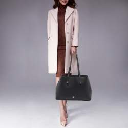 CH Carolina Herrera Black Leather Editors Shopping Zip Tote