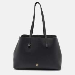 CH Carolina Herrera Black Leather Editors Shopping Zip Tote