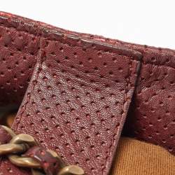 Pre Owned CH Carolina Herrera Burgundy/Red Metallic Perforated Monogram Leather Chain Tote