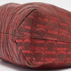 Pre Owned CH Carolina Herrera Burgundy/Red Metallic Perforated Monogram Leather Chain Tote