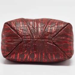 Pre Owned CH Carolina Herrera Burgundy/Red Metallic Perforated Monogram Leather Chain Tote