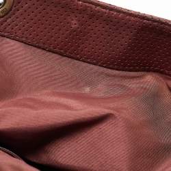 Pre Owned CH Carolina Herrera Burgundy/Red Metallic Perforated Monogram Leather Chain Tote