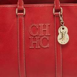 Pre Owned CH Carolina Herrera Red Grained Leather Matteo Tote