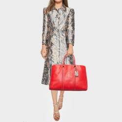 Pre Owned CH Carolina Herrera Red Grained Leather Matteo Tote