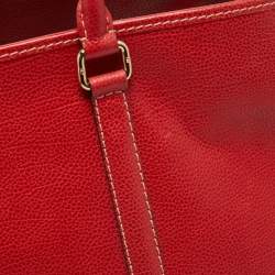 Pre Owned CH Carolina Herrera Red Grained Leather Matteo Tote