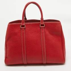 Pre Owned CH Carolina Herrera Red Grained Leather Matteo Tote
