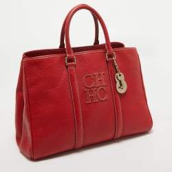 Pre Owned CH Carolina Herrera Red Grained Leather Matteo Tote