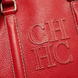 Pre Owned CH Carolina Herrera Red Grained Leather Matteo Tote