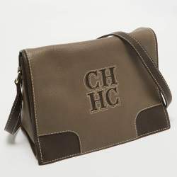 Pre Owned CH Carolina Herrera Beige/Dark Brown Leather Flap Shoulder Bag