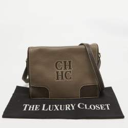 Pre Owned CH Carolina Herrera Beige/Dark Brown Leather Flap Shoulder Bag