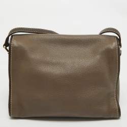 Pre Owned CH Carolina Herrera Beige/Dark Brown Leather Flap Shoulder Bag