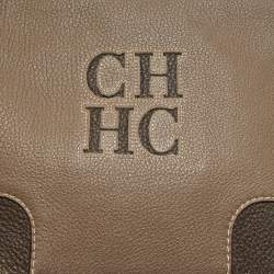 Pre Owned CH Carolina Herrera Beige/Dark Brown Leather Flap Shoulder Bag