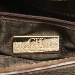 Pre Owned CH Carolina Herrera Beige/Dark Brown Leather Flap Shoulder Bag