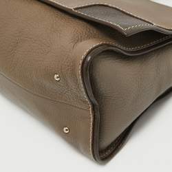 Pre Owned CH Carolina Herrera Beige/Dark Brown Leather Flap Shoulder Bag