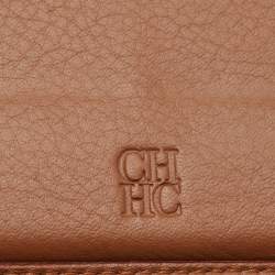 Pre Owned CH Carolina Herrera Brown Monogram Quilted Leather Trifold Wallet
