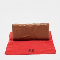 Pre Owned CH Carolina Herrera Brown Monogram Quilted Leather Trifold Wallet