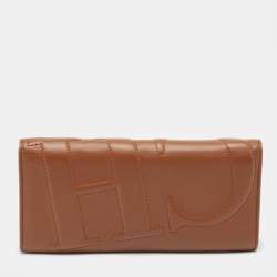 Pre Owned CH Carolina Herrera Brown Monogram Quilted Leather Trifold Wallet
